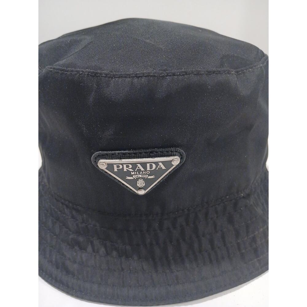 PRADA Bucket Hat with Triangle Logo/ Nylon/ Black/ Men's/ 2hc137 - Picture 2 of 5